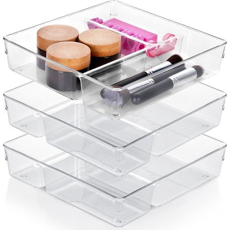 Schubladenorganizer mit Fächern 23x23x5,5 cm 3 Stück.
