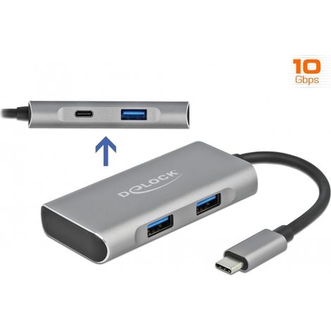 Delock Concentrador USB externo 3.2 Gen 2 USB Type-Câ¢ con 3 x USB Tipo-A y 1 x USB Type-Câ¢