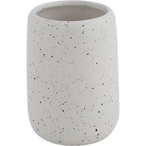 Cleafe - Bicchiere Porta Spazzolini In Ceramica Bianco Effetto Pietra Granito Bagno 87806 - (1/2)