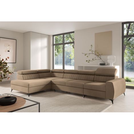 Ecksofa Schlafsofa Sofa TORONTO XL Stoff Element Beige Ottomane Links (1/4)