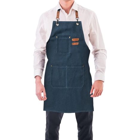 Tablier en toile pour homme - Tablier en toile - 3 poches - Imperméable - Ajustable - Tablier de cuisine unisexe - Idéal pour barbecue, restaurant, jardinage, menuiserie - Facilement ajustable - Bleu (1/5)