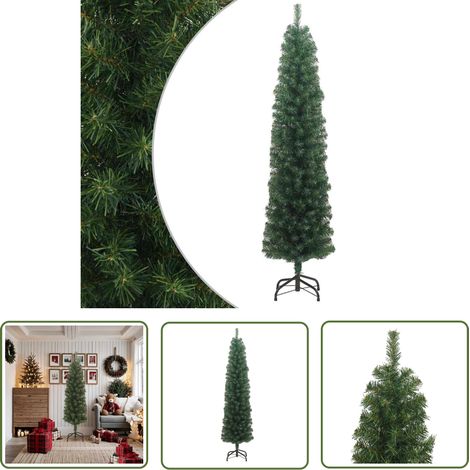 Sapin de Noël artificiel Arbre de Noël Décoration de Fête de Noël mince avec support Vert 180 cm PVC ETJTE352790 (1/5)