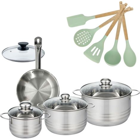 Lot Poêle 20cm et 3 Faitouts 16/20/24cm Fackelmann Etherna avec 6 ustensiles (1/5)