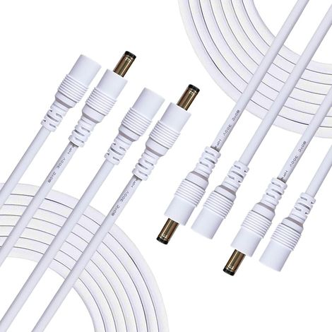 2 Mètres Câble D'extension d'alimentation DC 2.5mm x 5.5mm Câble D'extension DC Plug Mâle à Femelle Connecteur pour Adaptateur Secteur, CCTV Camera Power et Plus - Blanc (1/4)