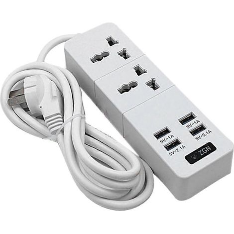Multiprise parafoudre avec 4 ports USB et 2 prises de courant, 2500 W, 10 A, rallonge de 2 m pour la maison (1/4)