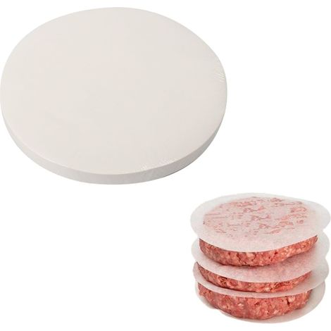 100 Pièces Papier Sulfurisé, Papier Parchemin Antiadhésif Hamburger Patty, Disques à burger, Papier Cuisson Rond, 11 cm (1/5)