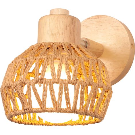 NORCKS Lámpara De Pared Interior 15CM, Lámpara De Pared Ajustable Madera Y Ratán Lámpara De Pared Vintage Retro E27 Para Dormitorio Sala De Estar (1/5)