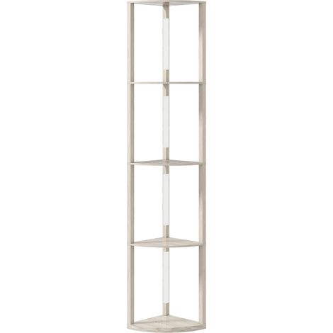 LED-Stehlampe mit Ablagen, dimmbar, Eichenoptik, 41 x 30 x 164 cm
