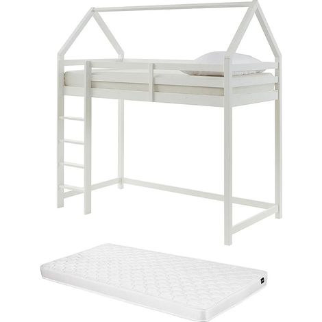 Letto a soppalco capanna 90 x 190 cm Pino Bianco + Materasso - TARZIA (1/5)
