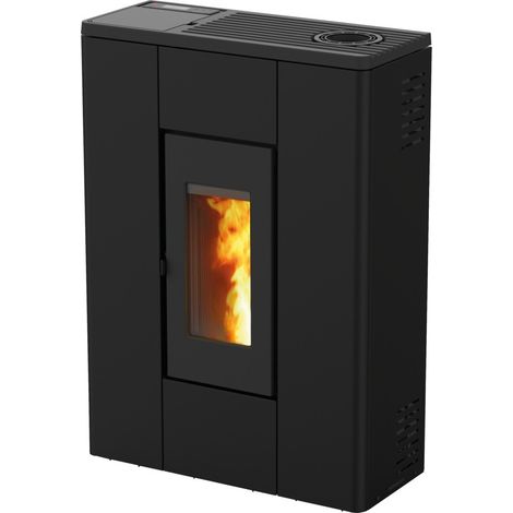 Poêle à granulés 89,6% rendement – Classe énergétique A+ – Dimensions 945 x 664 x 292 mm – Évacuation des fumées arrière – RED