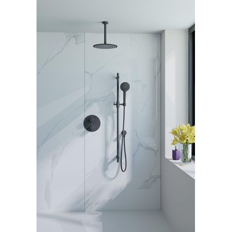 FugaFlow Eccelente Acces Ensemble de douche de tête encastré - rond - thermostatique - bras de plafond - barre coulissante - douche de tête 25cm -