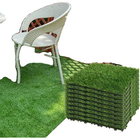 Dalles en gazon artificiel, conception de drainage, adaptées aux animaux de compagnie, HQ-87-vert 6pcs (1/2)