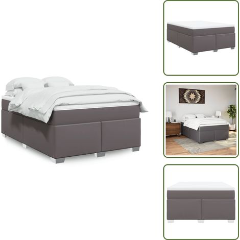 The Living Store Sommier à lattes de lit avec matelas Gris 140x200 cm Similicuir - Lit Double - Literie - Chambre À Coucher - Sommier À Lattes - Matelas À Ressorts Ensachés (1/5)