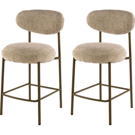 Lot de 2 chaises de bar 51x55x95 cm en tissu texturé sable et bronze (1/5)