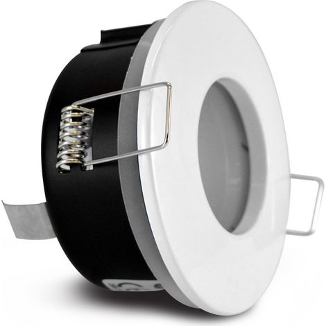 Support spot encastré étanche IP65 rond blanc Ø82mm – Aluminium + verre + PC – Pour chantiers humides – Dimensions 82x59mm – Miidex Lighting (1/5)