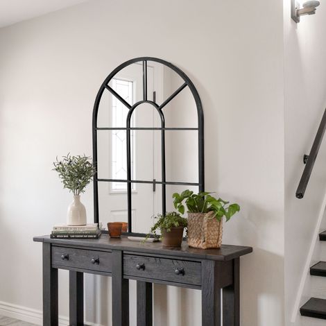 HOMCOM Dekorativer Wandspiegel 60x91cm Metall-Fensterspiegel für Wohnzimmer, Schlafzimmer, Eingangsbereich, moderner Stil, Schwarz