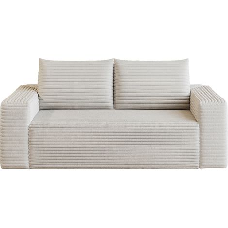 Sofá Modular de 2 Plazas sin Montaje en Tejido Corduroy, Asiento Profundo, Blanco Crema 180 cm (1/5)
