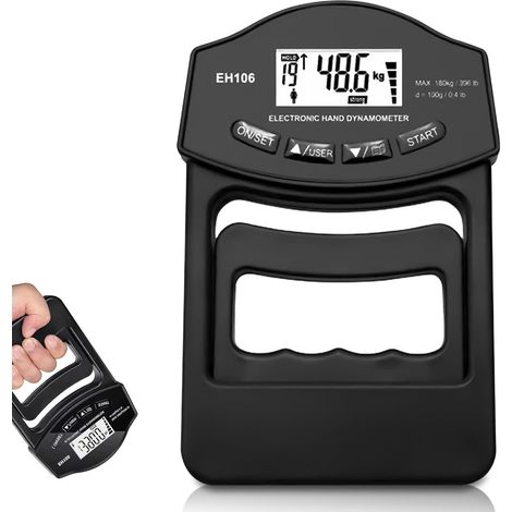 Powermètre numérique à main, noir, 180 kg, dynamomètre manuel, avec câble de charge USB, poignée électronique, appareil de mesure de la force de préhension, écran LED, poignée de force