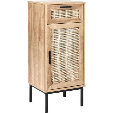 Armario de pie para baño boho frente de ratán trenzado 40 x 92 cm madera clara Rosell (1/5)