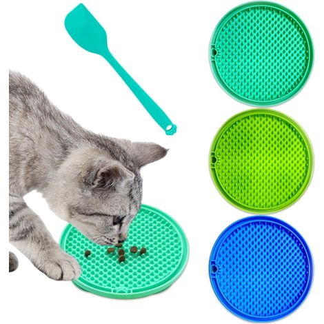 Praktisch für Tierhalter: Saugnäpfe & Slow Feeder, 3er Schleckmatte Katze 10x10cm mit Spatel (1/5)