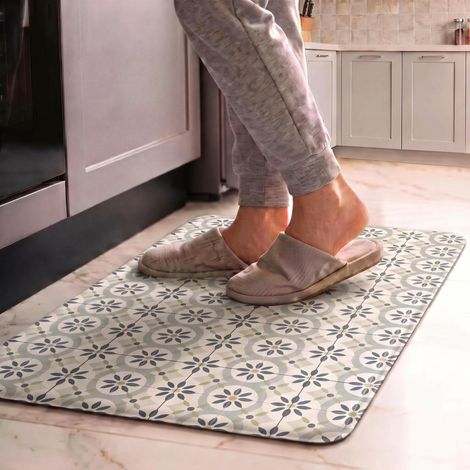 Kitchen floor mat, oil-proof and waterproof, thickened and enlarged PVC absorbent mat, household stain-resistant, washable and wipeable - Retro floral tile 5 - 441201.0cm
