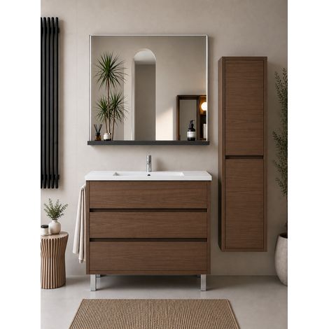 Badmöbel mit Waschbecken ORIGENBATH IMPERIA ohne Spiegel 120x45 cm 1 Becken Esche Tea mit Säule (1/5)