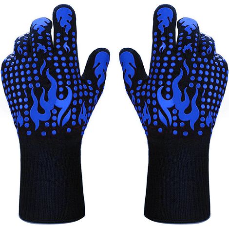 Gants Barbecue - Résistants Jusqu'à 800 °C - Manches Longs Antidérapants en Silicone et Coton - Pour Grillade Four Pâtisserie Découpe - 1 Paire (1/5)