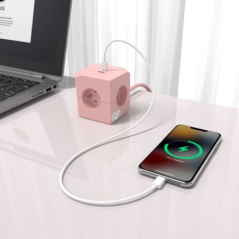 LINK2HOME Bloc multiprise Power Cube rose 4 prises 16 A - 2 ports USB 3680 W