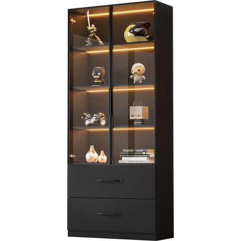 Mueble vitrina con LED y 2 cajones 60x40x160 cm OKMYHOME (1/5)
