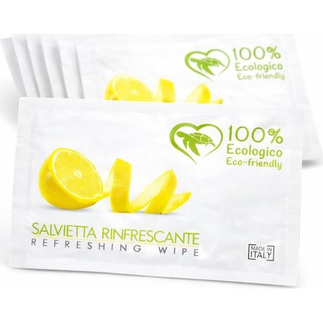 100 Salviette al limone umidificate in carta 100% Biodegradabile. Salviette monouso da ristorante 7x10 cm in fibra naturale (1/5)
