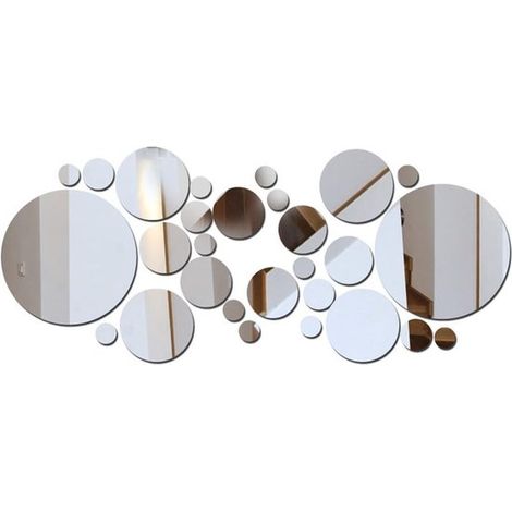 Juego de 32 pegatinas redondas de espejo para pared en varios tamaños: pegatinas decorativas 3D para pared，ideales para sala de estar (1/5)