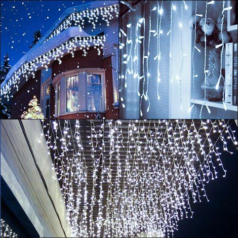 Hengda Lumière Guirlande Lumineuse Rideau Lumineux Pluie Glace Pluie 10M 200 LED IP44 Blanc Froid Guirlande Lumineuse Lampe Lampe Lumière Fête Festa all'interno - Kaltweiß (1/5)