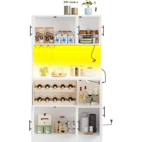 Armoire de cuisine blanche avec LED RGB, prise intégrée, porte-verres et casier à vin, 100 x 40 x 180 cm (1/5)