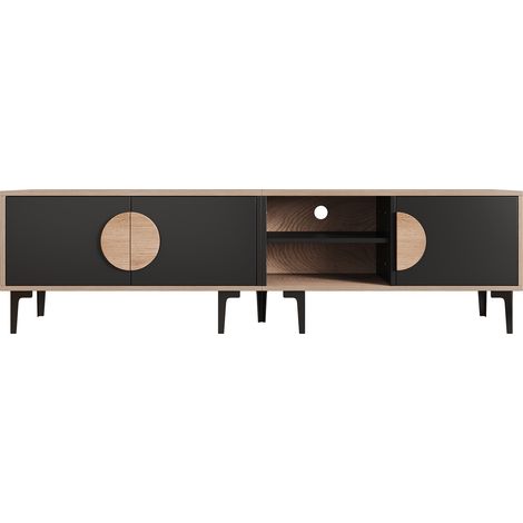 Mobile TV 180x35x49 cm con 3 ante e 2 vani, finitura legno e nero, fino a 80" (1/5)