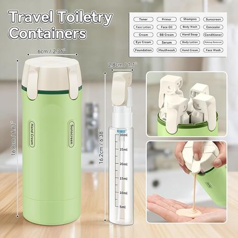 Flacon distributeur voyage 4 en 1, flacons souples de 30 ml par paquet, récipients portables rechargeables pour articles de toilette/gel douche (vert) (1/4)
