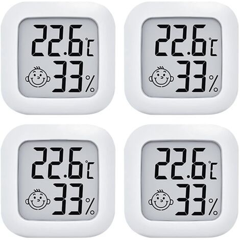 4er-Pack Mini-Digitalthermometer mit hoher Präzision, Temperatur- und Feuchtigkeitsanzeige für Zuhause, Büro und Schlafzimmer (1/5)