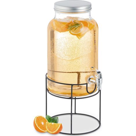 Relaxdays Dispenser per Bevande con Rubinetto, 6 Litri, Contenitore con Coperchio, Erogatore con Supporto, Trasparente