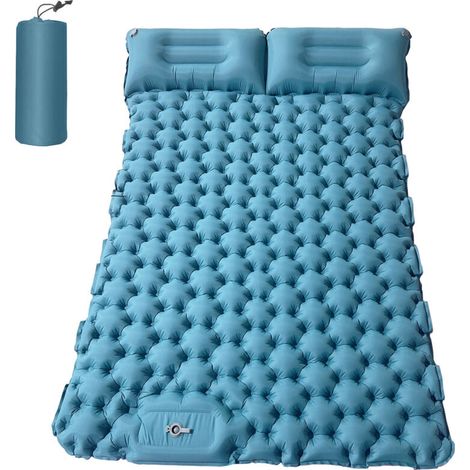 Tapis de Camping pour 2 personnes avec oreiller à Air, matelas à Air Portable, imperméable, coussin de couchage pour sac à dos, Bleu clair