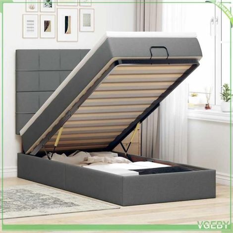 Cadre de lit ottoman - 3313969 - 90x190 cm - Rangement hydraulique - Tissu gris foncé (1/5)