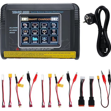 Chargeur Lipo équilibreur RC Chargeur Batterie lipo Double Chargeur DC/AC 11-18V 240W AC 100-240V 150W Détection Auto LiPo/Lilon/Life/NiMH/NiCd/PB/NiMH Écran Tactile LCD 3,2 Pouces 10A (T240) (1/5)