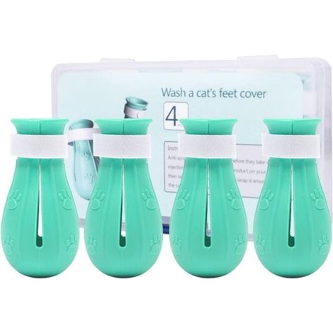 Chat Bottes en Silicone Chaussure Chat Bottes de Pied de Chat Anti-Rayures 4 Pièces pour Les Chiens Ou Les Chats afin D'éviter Qu'Ils Ne Se Grattent, Vert Clair (1/4)