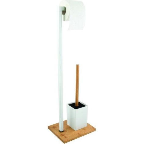 Portarollos escobillero  Combinado Bambú Y Acero Inoxidable Blanco MSV (1/4)