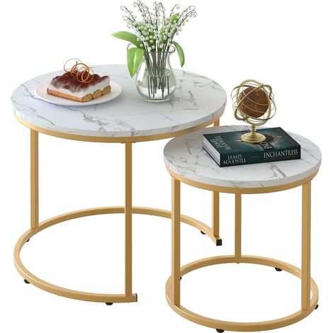 Lot de 2 tables basses rondes Cadre en Métal, Or, Marre (1/5)