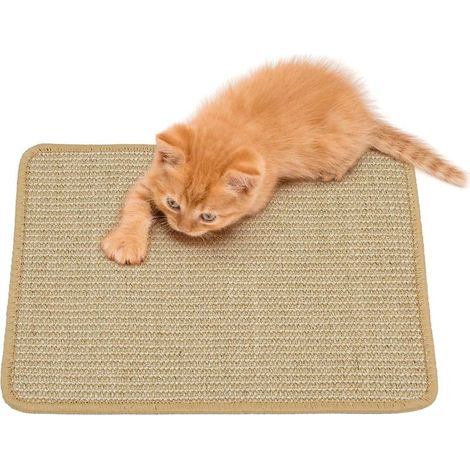 Tapis Griffoir pour Chat, Tapis à Gratter en Sisal Naturel Grattoir Chat Chaton Anti-Dérapant pour Animaux de Compagnie Tapis Couchage Protège Meubles Sol Mur(30 x40cm,Marron)-Fei Yu (1/5)