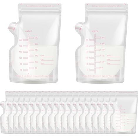 120 Muttermilchbeutel à 250 ml, BPA-frei, vorsterilisiert, auslaufsicher mit doppelter Versiegelung und Ausgießer, ideal zum Stillen (1/5)