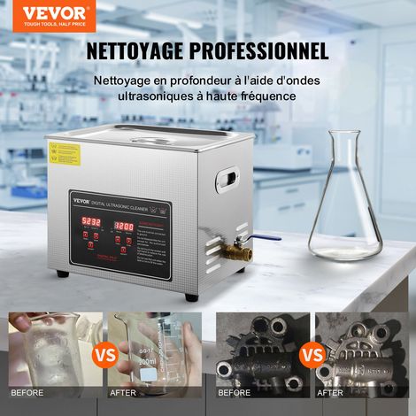 Nettoyeur à Ultrasons 10 L, Bac Ultrasons avec Chauffage et Minuterie, Temps Réglables 0-30 min, Appareil de Nettoyage Ultrasonique avec Affichage Numérique LED, pour Bijoux Lunettes Montres (1/5)