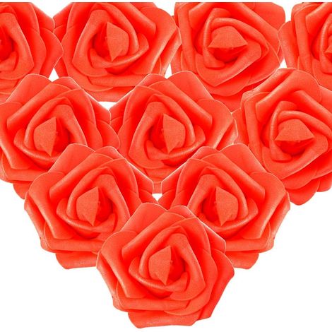 50 PCS Rose Artificielle 7 cm Tête de Fleur Décoration Mariage Party Cérémonie Accessoire de Cheveux (Rouge)