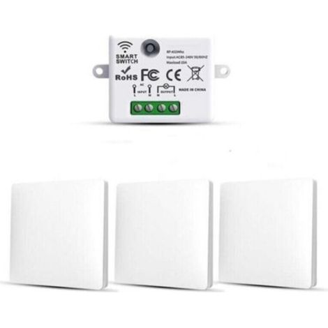 Juego de 3 interruptores inalámbricos RF433 con transmisor y receptor, 10 A, 240 V