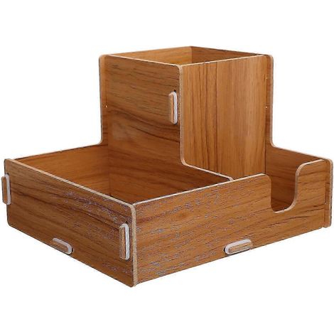 Organisateur de tasses en bois, rectangulaire, à plusieurs compartiments pour pailles, couvercles et mouchoirs, idéal pour la maison, le bar et le café, 22 x 19 x 14 cm, 1 pièce (1/5)