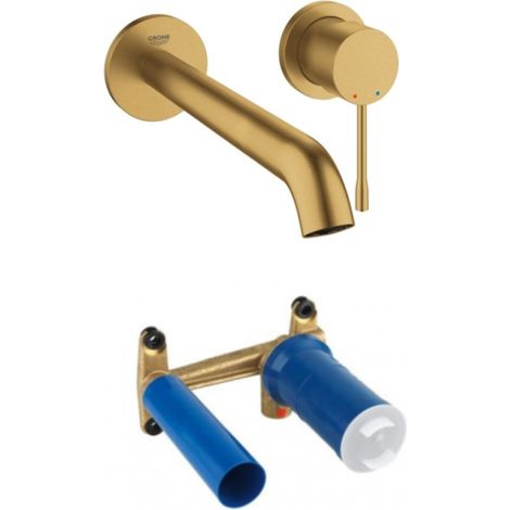 Grohe – Robinet lavabo mural Cool Sunrise brossé – Corps encastré – Finition métal ultra résistante – Technologie Aquaguide ajustable